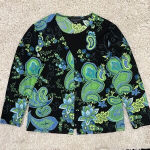 Vtg GoodClothes Two in One Faux Layer Bright Blue Green Paisley Blouse XL Whimsy